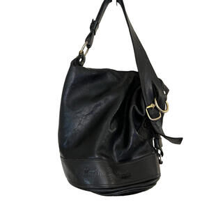 MARINO ORLANDI Black Leather Sling Bag Bucket Hobo Convertible Strap